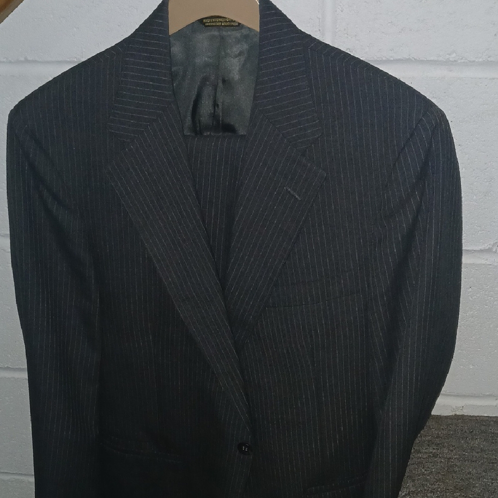 Gray Pinstriped Wool Suit with Notched Lapel